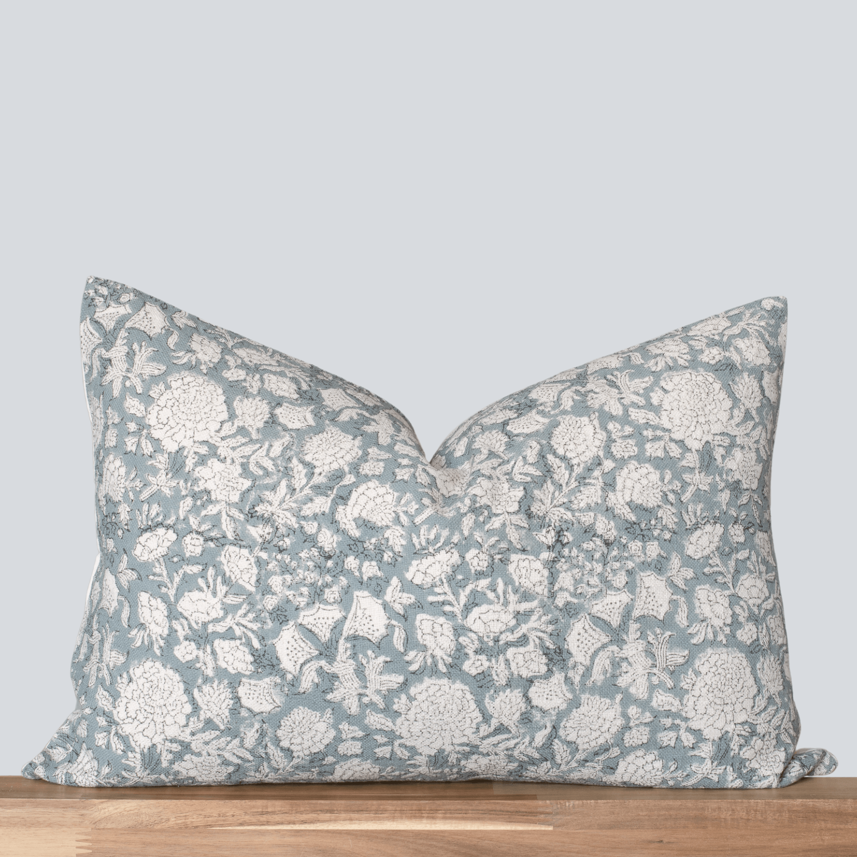 **FLAWED** Chloe Floral Block Printed Pillow Cover | Blue | Lumbar