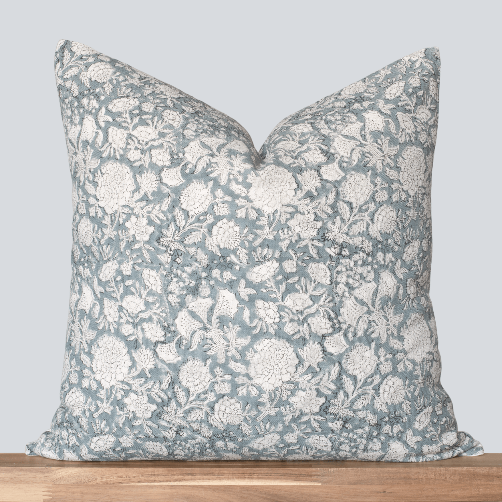 **FLAWED** Chloe Floral Block Printed Pillow Cover | Blue