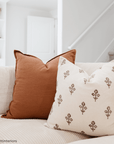 Mia Floral Block Printed Pillow Cover | Brown