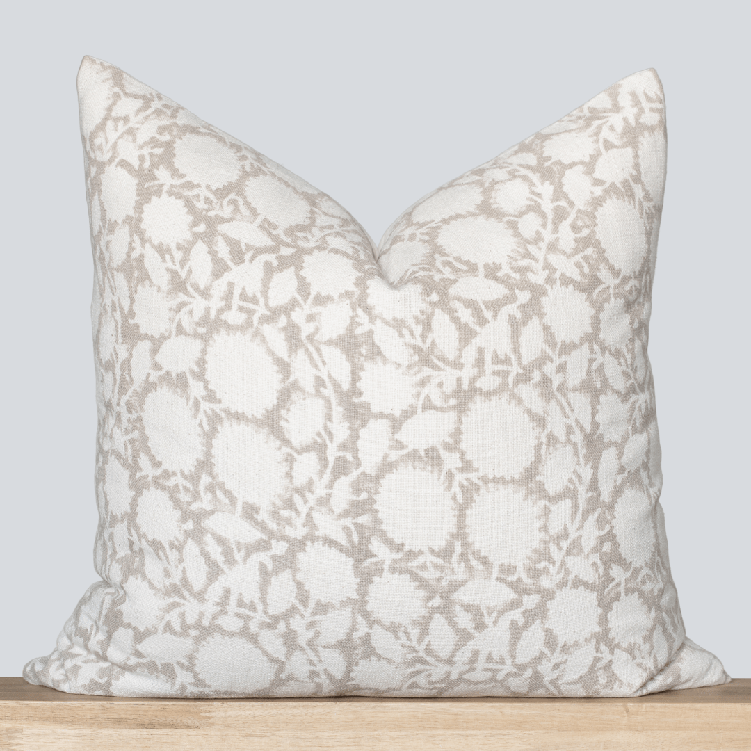 **FLAWED** Luana Floral Block Printed Pillow Cover | Beige/Brown