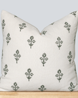 Mia Floral Block Printed Pillow Cover | Forest Green