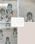 ** ARTISAN VARIATION ** Devi Floral Block Printed Pillow Cover | Teal /Blue