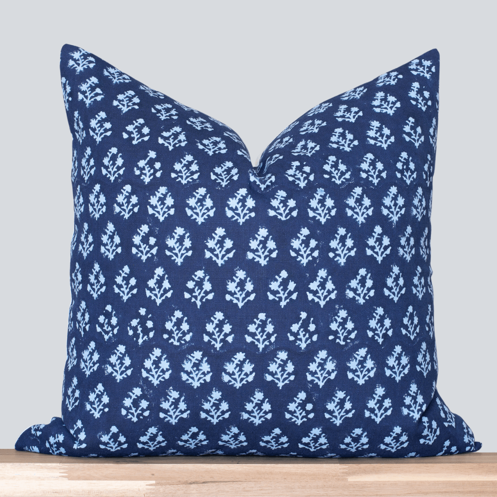 Amara Floral Block Printed Pillow Cover Blue Apartment No.3