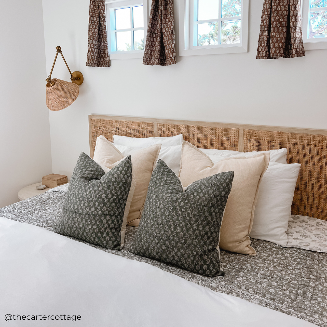 Luna Floral Block Printed Pillow Cover | Blue/Teal Green