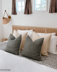 Luna Floral Block Printed Pillow Cover | Blue/Teal Green