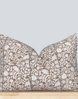 Nina Floral Block Printed Pillow Cover | Brown | Lumbar