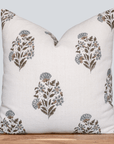 Briar Floral Block Printed Pillow Cover | Blue, Brown, Green 20'' x 20'' Pillow Cover Only