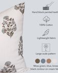 Briar Floral Block Printed Pillow Cover | Blue, Brown, Green