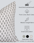 Mori Block Printed Pillow Cover | Sage Green