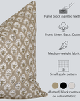 Rhea Floral Block Printed Pillow Cover | Mustard