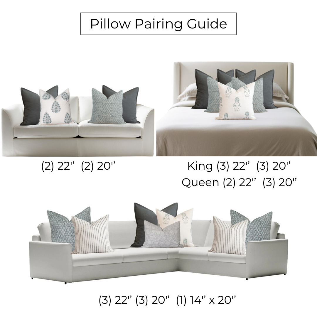 Luna Floral Block Printed Pillow Cover | Blue/Teal Green