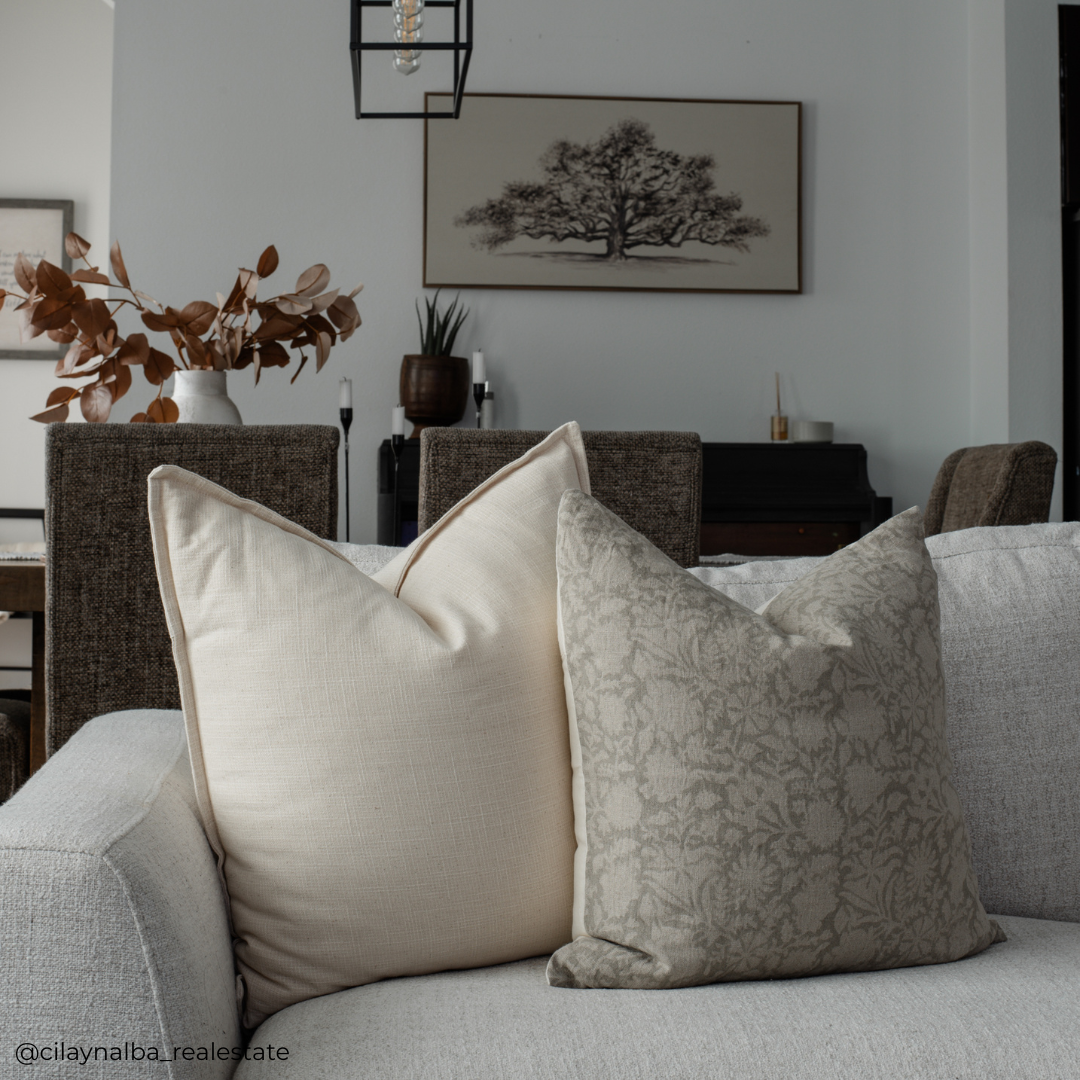 **FLAWED** Dahlia Floral Block Printed Pillow Cover | Greige