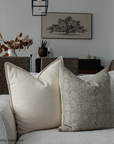 ** ARTISAN VARIATION ** Dahlia Floral Block Printed Pillow Cover | Greige