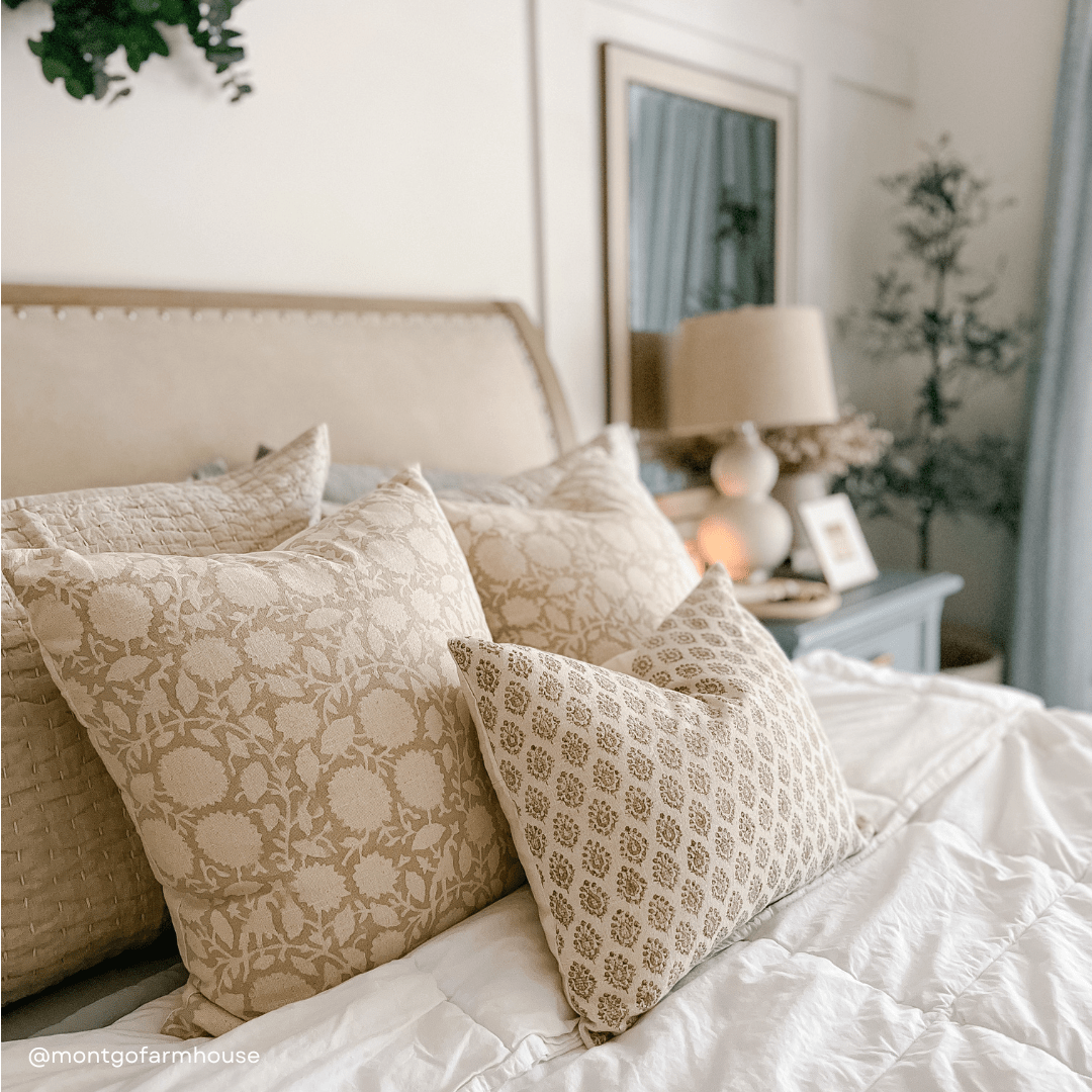 **FLAWED** Luana Floral Block Printed Pillow Cover | Beige/Light Brown