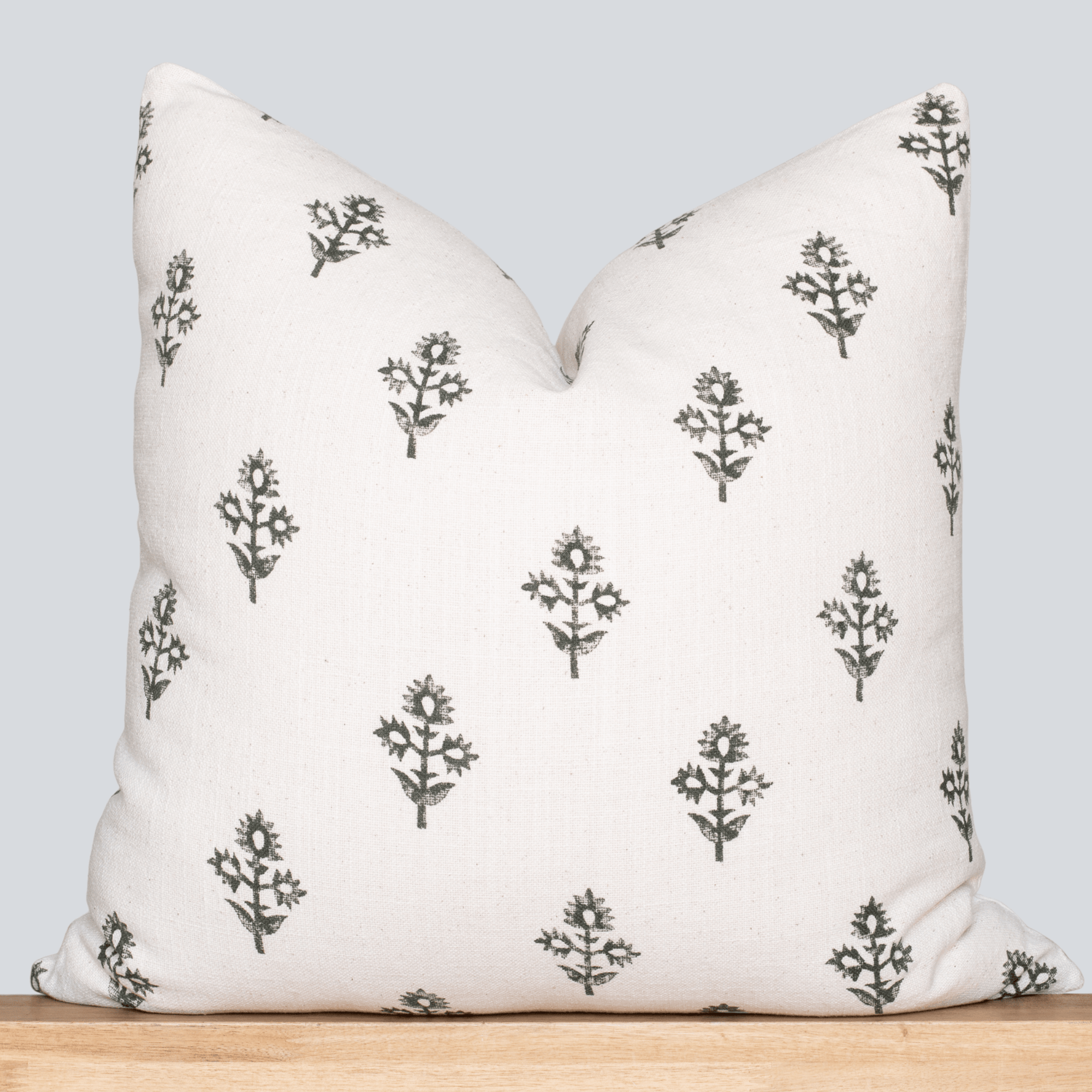 Mia Floral Block Printed Pillow Cover | Forest Green