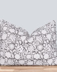 **FLAWED** Dara Floral Block Printed Pillow Cover | Warn Grey | Lumbar 14'' x 20''