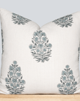 Azure Floral Block Printed Pillow Cover | Blue