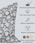 Estelle Floral Block Printed Pillow Cover | Blue, Mustard