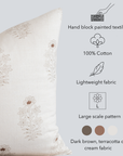 Ella Floral Block Printed Pillow Cover | Light Brown + Terracotta Detail
