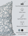 Chloe Floral Block Printed Pillow Cover | Blue