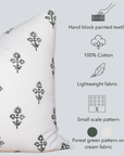 Mia Floral Block Printed Pillow Cover | Forest Green