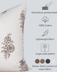 Marisol Floral Block Printed Pillow Cover | Brown