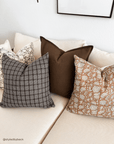 Mae Floral Block Printed Pillow Cover | Taupe, Sandrift/Rust