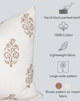 Solana Floral Block Printed Pillow Cover | Brown