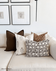 ** ARTISAN VARIATION ** Ella Floral Block Printed Pillow Cover | Light Brown + Terracotta Detail
