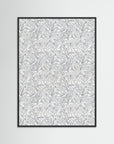 Blue Floral Pattern Wall Art | Classic Botanical Decor Black Wood