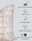 Sienna Floral Block Printed Pillow Cover | Light Brown