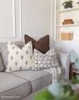 ** ARTISAN VARIATION ** Mia Floral Block Printed Pillow Cover | Brown