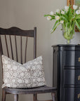 **FLAWED** Dara Floral Block Printed Pillow Cover | Warn Grey | Lumbar