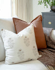 Ella Floral Block Printed Pillow Cover | Light Brown + Terracotta Detail