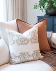 Pilar Floral Block Printed Pillow Cover | Olive, Light Brown, Tan