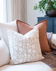 ** ARTISAN VARIATION ** Luana Floral Block Printed Pillow Cover | Beige/Light Brown