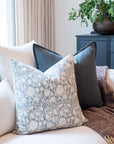**FLAWED** Lighter Chloe Floral Block Printed Pillow Cover | Blue