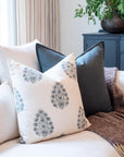 Capri Floral Block Printed Pillow Cover | Blue