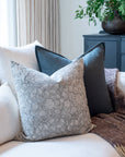 Camille Floral Block Printed Pillow Cover | Grey