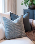 Luna Floral Block Printed Pillow Cover | Blue/Teal Green