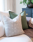 ** ARTISAN VARIATION ** Dahlia Floral Block Printed Pillow Cover | Greige