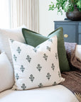 Mia Floral Block Printed Pillow Cover | Forest Green