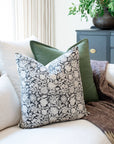 ** ARTISAN VARIATION ** Burgos Floral Block Printed Pillow Cover | Black