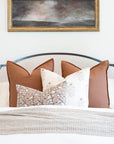Ella Floral Block Printed Pillow Cover | Light Brown + Terracotta Detail
