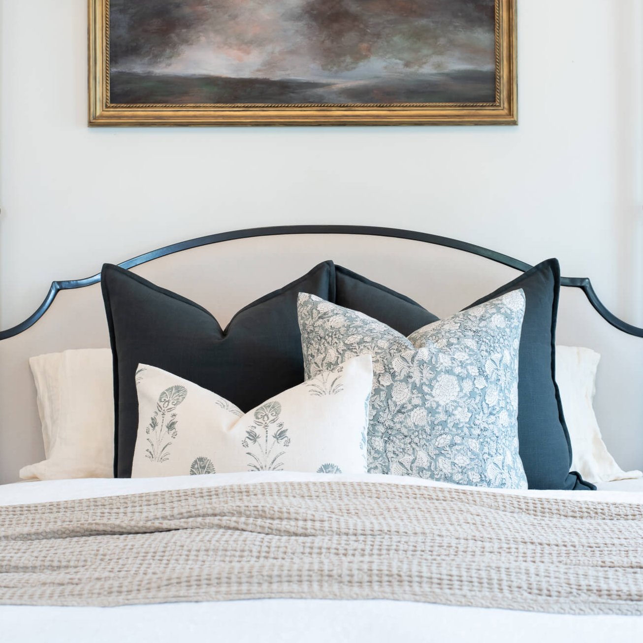 **FLAWED** Lighter Chloe Floral Block Printed Pillow Cover | Blue