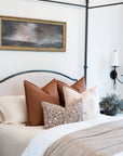 Ella Floral Block Printed Pillow Cover | Light Brown + Terracotta Detail