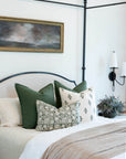Mia Floral Block Printed Pillow Cover | Forest Green