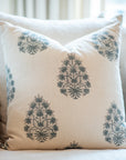 Capri Floral Block Printed Pillow Cover | Blue
