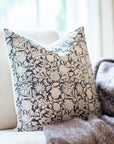 ** ARTISAN VARIATION ** Burgos Floral Block Printed Pillow Cover | Black