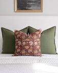 Lena Floral Block Printed Pillow Cover | Burgundy, Mustard, Rosy Brown